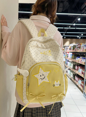 可爱甜美少女双肩包女学生上课百搭书包韩系学院风蝴蝶结波点背包