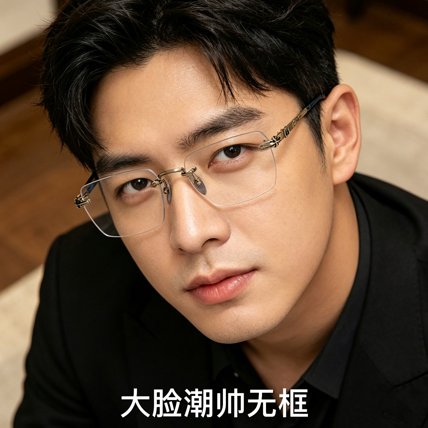纯钛新型无框眼镜男款近视可配度数大脸大宽脸眼镜框155mm防蓝光
