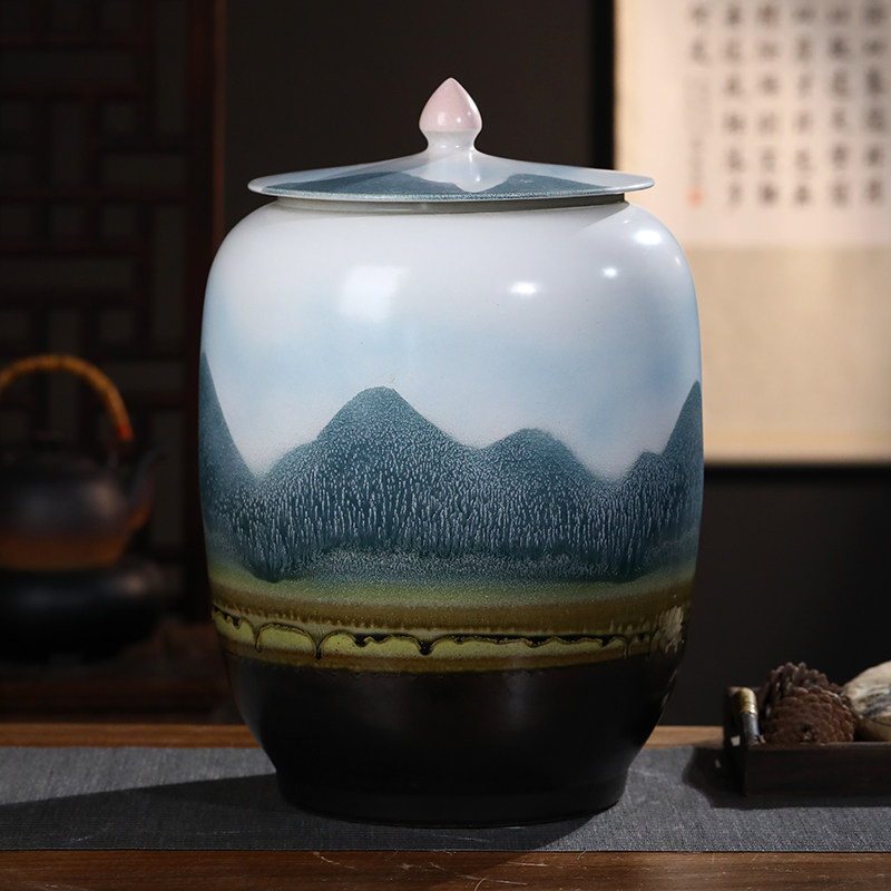 景德镇陶瓷器储物罐家用米缸米桶油缸防潮密封带盖30斤50斤装茶叶