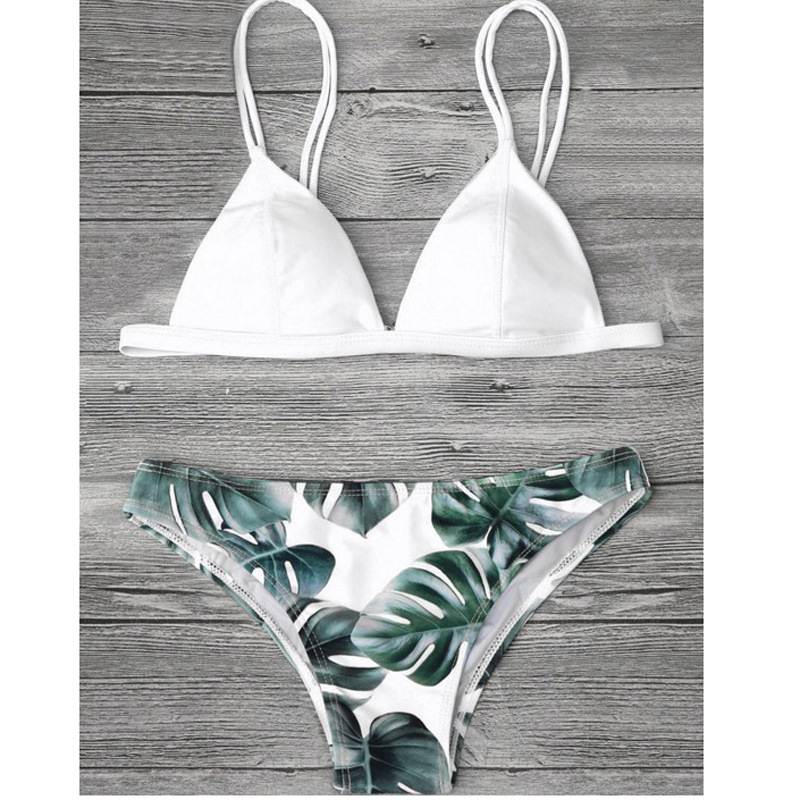 分体沙滩泳衣欧美性感绿叶印花比基尼泳装Split bikini swimsuit
