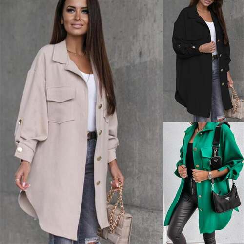 2021 New Fashion Autumn winter women long shirt jacket coat