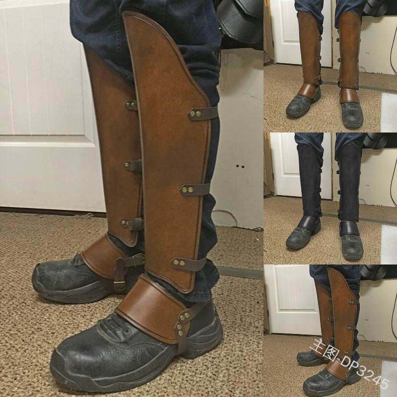 欧美中世纪复古欧洲武士脚踝护具铆钉PU皮革皮扣Samurai Gloves。