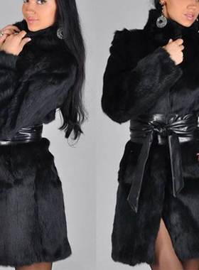 秋冬女仿貂皮大衣狐狸毛外套中长款仿皮草Women copy fur coats