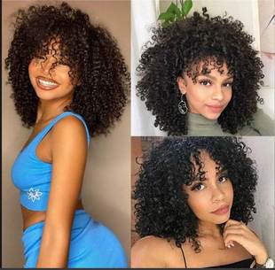 欧美女非洲爆炸头蓬松时尚小卷发自然整顶短套头黑色假发Afro wig