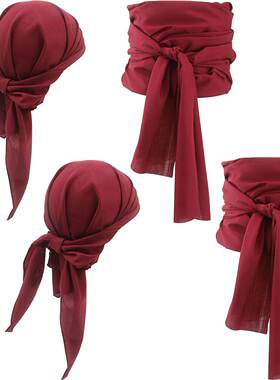 万圣节海盗服装中世纪文艺复兴亚麻海盗头巾腰带服饰配件scarf。