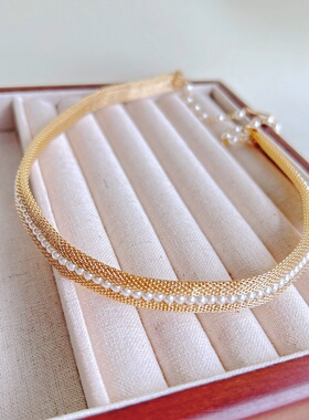 中古款式编织复古镂空珍珠项链