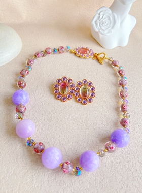 甜美可爱女紫色琉璃项链