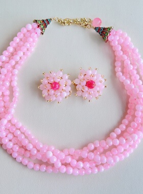 意大利老奶奶款粉色多层项链