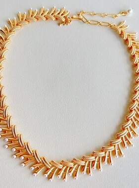 中古款式小众设计素金珍珠项链