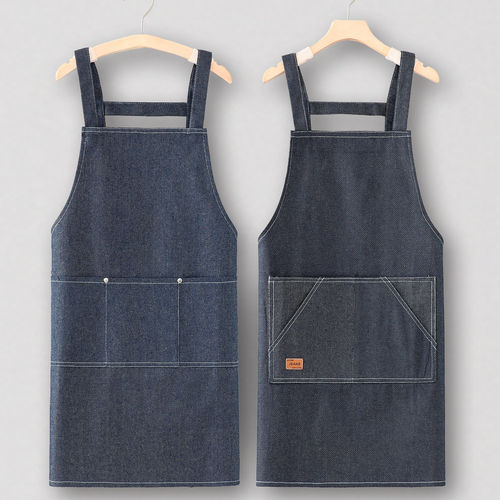 围裙牛仔布透气背带厨房家用工作服女咖啡师奶茶店服务员罩衣定制
