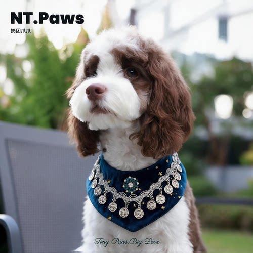 狗狗围脖复古丝绒宠物口水巾猫咪围兜小型犬项链高级感拍照装饰