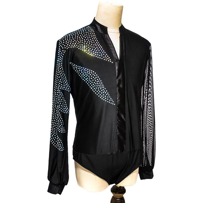 新款拉丁舞服成人男士春秋广场舞蹈服装男步演出服长袖伦巴上衣