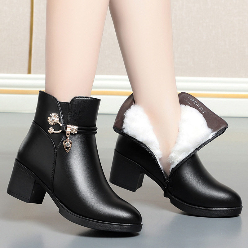 保暖软皮软底中老年棉鞋中年妈妈鞋短靴加绒皮鞋女鞋秋冬季女靴子,女鞋,棉鞋,淘宝优惠券,粉丝福利购,淘宝优惠卷