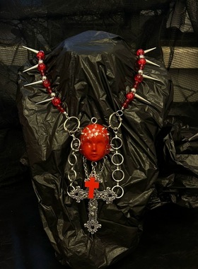 manjusaka 亚文化宗教风暗黑朋克小众哥特红血串珠娃头项链