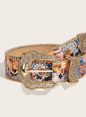 manjusaka 潮流百搭女士腰带 2026 新款花卉印花个性吸睛装饰皮带