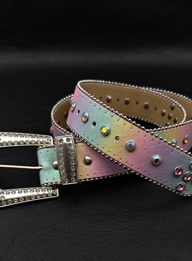manjusaka 水钻亮钻朋克腰带 y2k千禧辣妹亚比美式多巴胺穿搭皮带