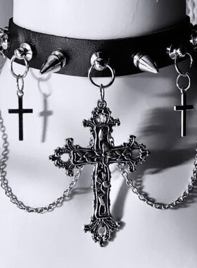 manjusaka重工原创自制暗黑哥特风十字架铆钉链条项圈y2k甜酷辣妹