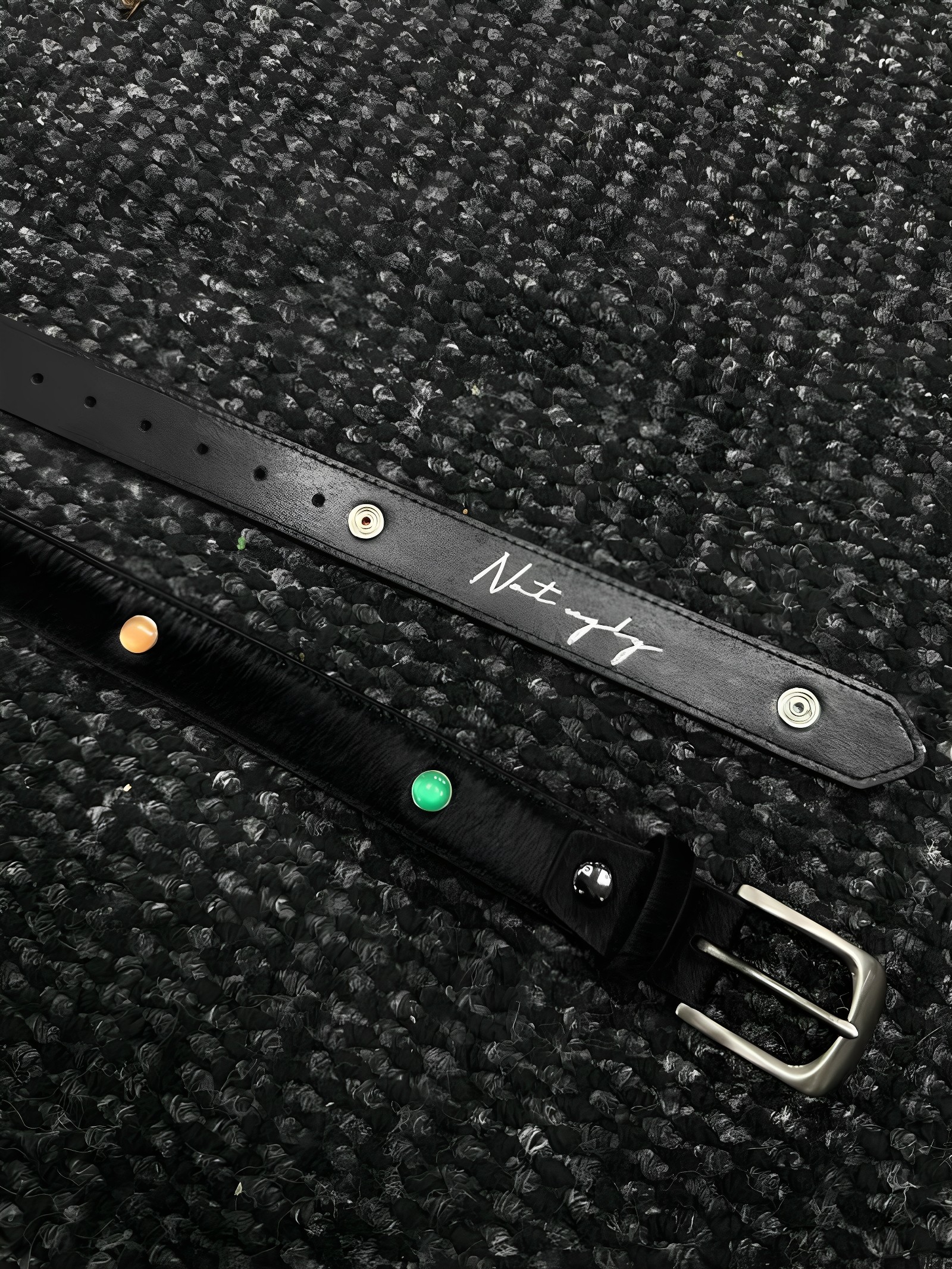 manjusaka宝石烫银做旧搭扣腰带皮带男女小众高级gemstone belt