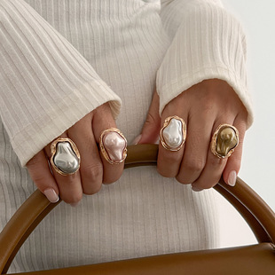 manjusaka欧美潮人挚爱!巴洛克风格戒指异形珍珠镶复古合金rings