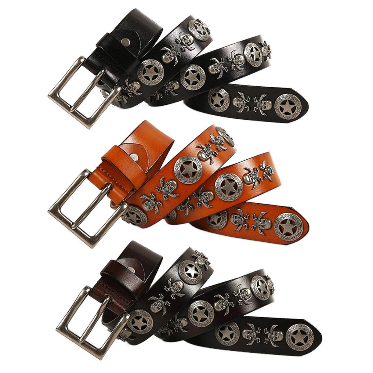 manjusaka y2k 亚文化皮带头层牛皮重工铆钉哥特骷髅暗黑朋克腰带