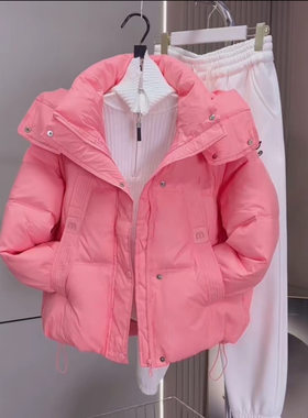 超好看时尚减龄百搭糖果色连帽加厚棉服外套女冬季面包服小个子潮