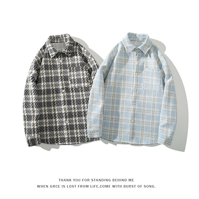 特P55无差价 偏大一码高级感棋盘格翻领夹克男潮牌大码外套J547