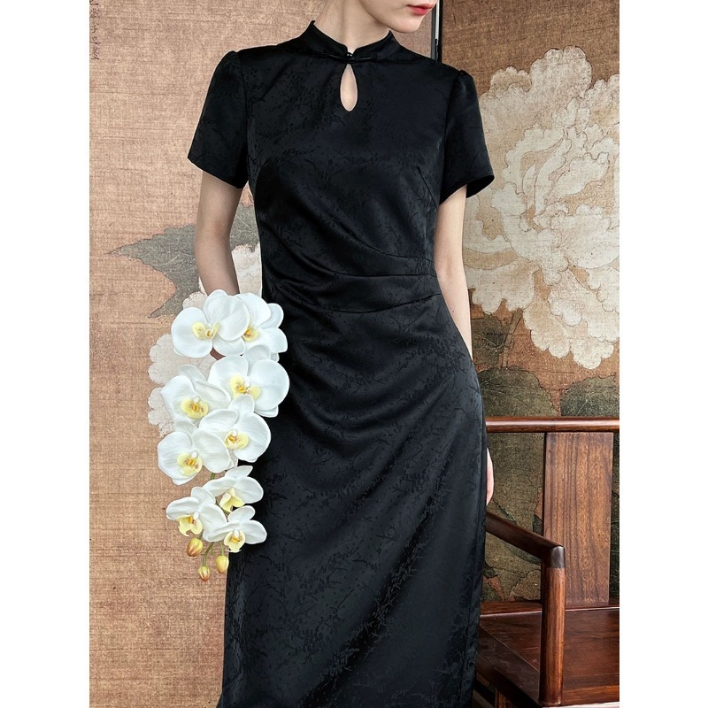 新中式国风改良旗袍连衣裙高级感复古提花年轻少女款包臀开叉长裙