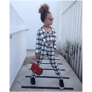 欧美童装 三件套女童套装 女童格子西装 长裤 秋 套装 2022外贸跨境秋款