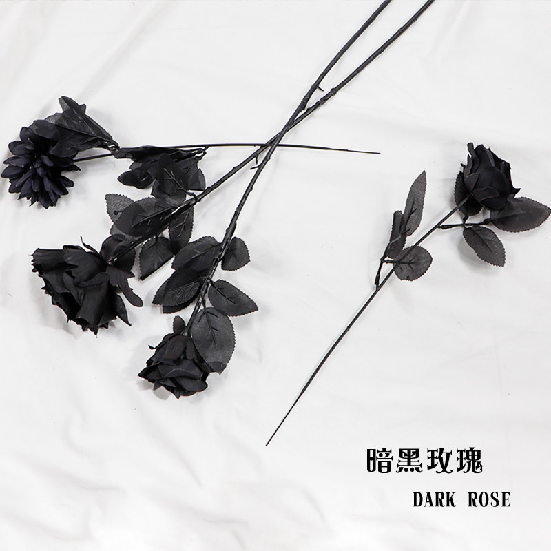 暗黑色玫瑰花哥特式模特jk手拿cos拍照道具 摄影摆拍仿真假花摆件