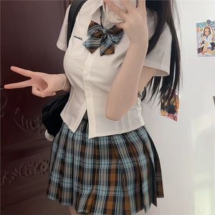 学院风修身 衬衫 女夏季 女 甜美套装 jk辣妹制服修身 爆款 日系白色短袖
