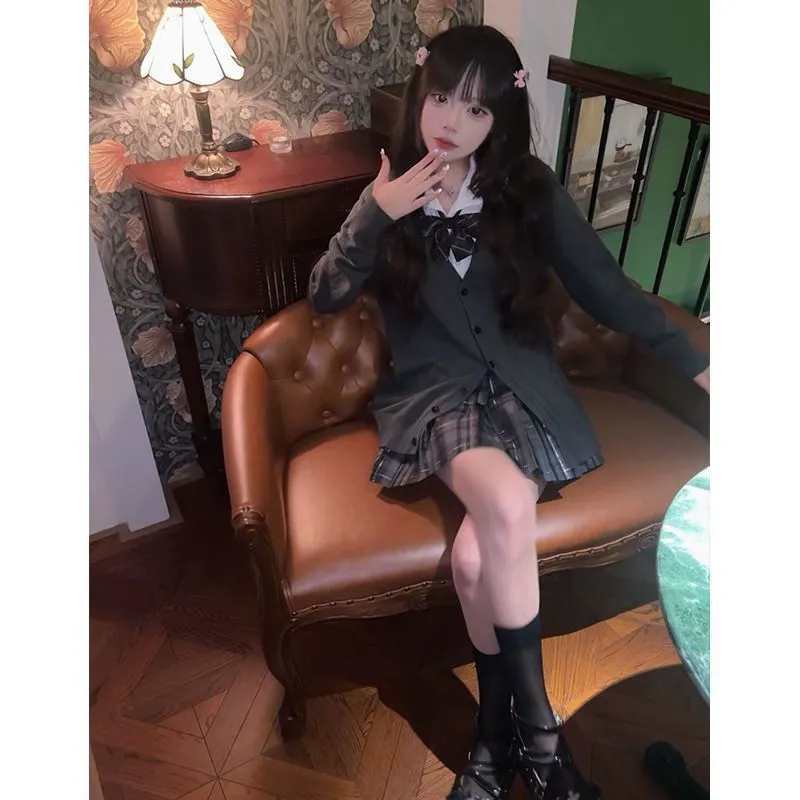 原创日系jk制服毛衣秋冬樱花妹针织开衫正版百搭校供学院风外套女