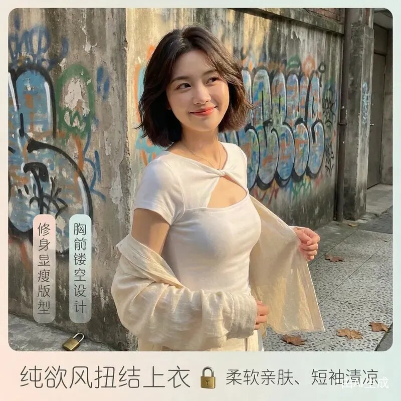 韩国春夏运费辣妹XXXS时尚女纯欲风小红书性感淘宝T恤上衣锁骨