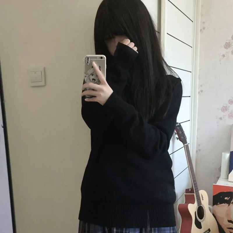 jkV领套头毛衣外套女日系百搭长袖针织衫叠穿上衣秋冬新款学院风