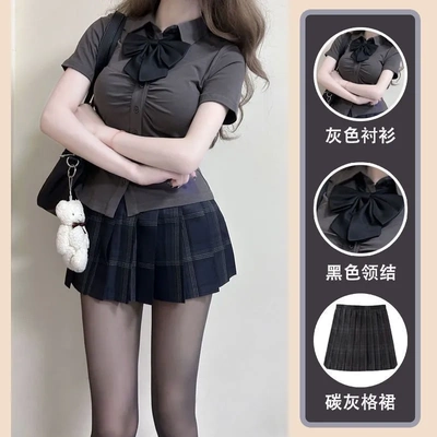 新款JK制服纯欲风辣妹收腰短袖百搭衬衫高腰半身百褶裙套装女夏