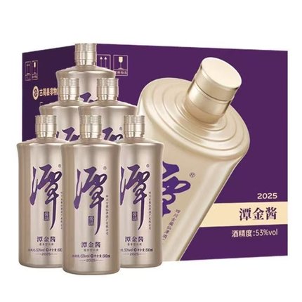 潭酒金酱53度500ml*6瓶装酱香型白酒潭金酱大曲坤沙纯粮固态酿造