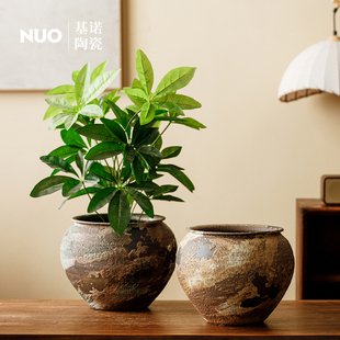 景德镇侘寂风陶瓷花盆大口径龟背竹小陶盆透气陶土圆形植物小盆栽