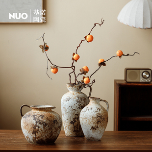 景德镇侘寂风提壶花瓶摆件客厅插花简约复古做旧陶瓷陶罐装饰花器