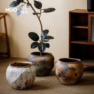 景德镇侘寂风大号陶瓷花盆复古大口径龟背竹专用盆栽绿植种树大缸