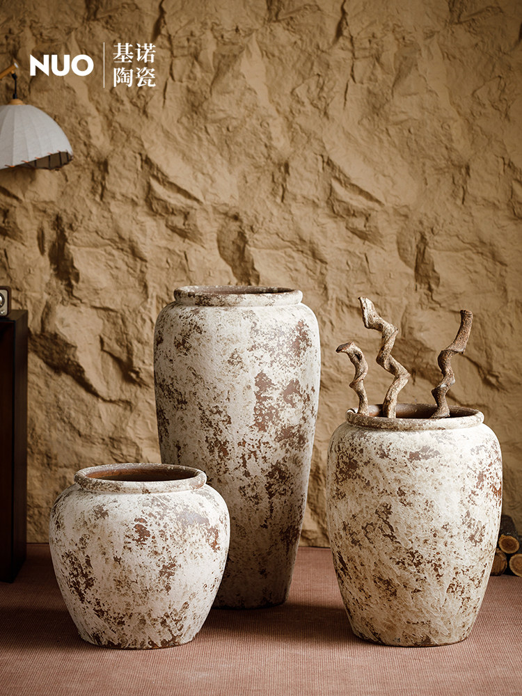 景德镇陶瓷落地花瓶圆形大陶罐大口径30以上花盆覆古斑驳做旧陶罐