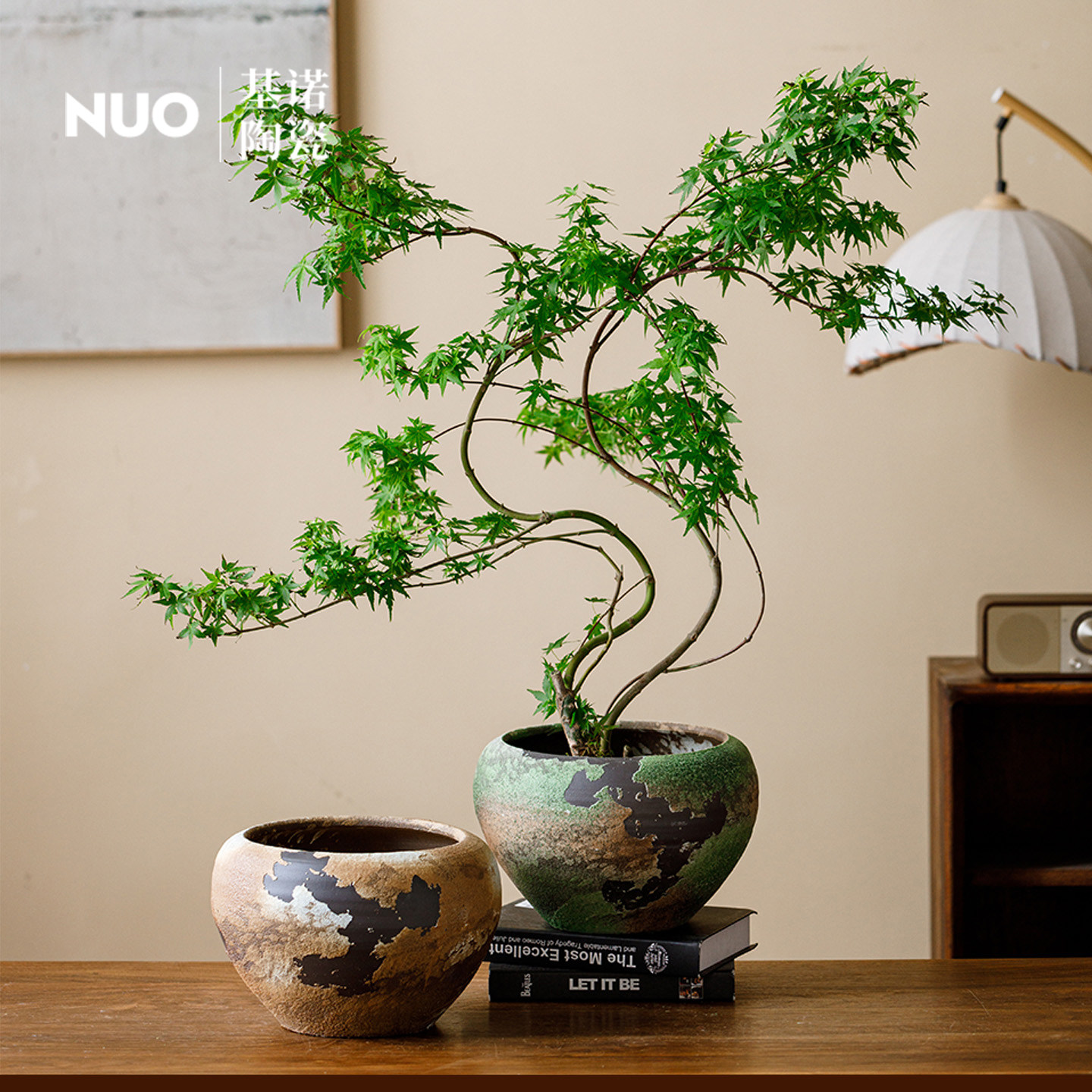 景德镇复古粗陶陶瓷花盆大口径绿植流泉枫盆景桌面蝴蝶兰植物盆栽