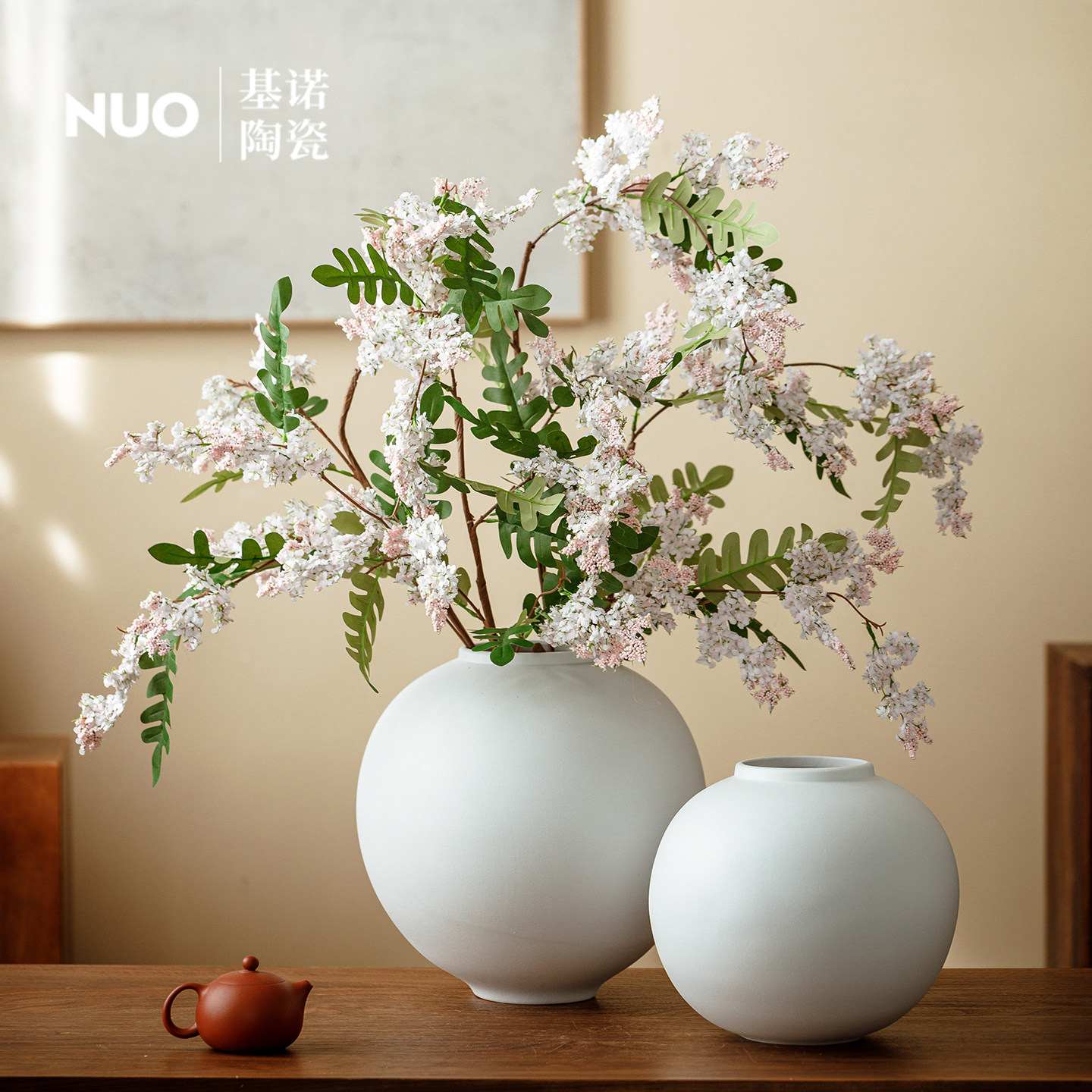 景德镇白色陶瓷陶罐水培插花简约现代哑光白月亮罐陶瓷花瓶插干花,家居饰品,花瓶,淘宝优惠券,粉丝福利购,淘宝优惠卷