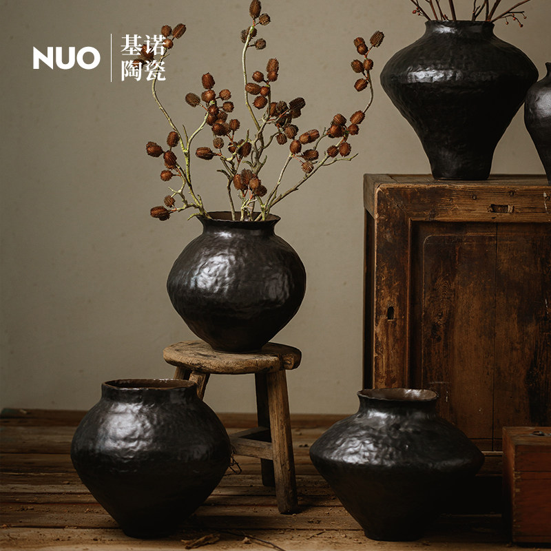 景德镇陶瓷花瓶干插花复古小号花器黑色陶罐轻奢高级民宿装饰摆件,家居饰品,花瓶,淘宝优惠券,粉丝福利购,淘宝优惠卷