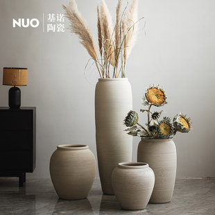 景德镇大花瓶摆件客厅插花长枝高级感米白色陶瓷陶罐仿真植物盆景