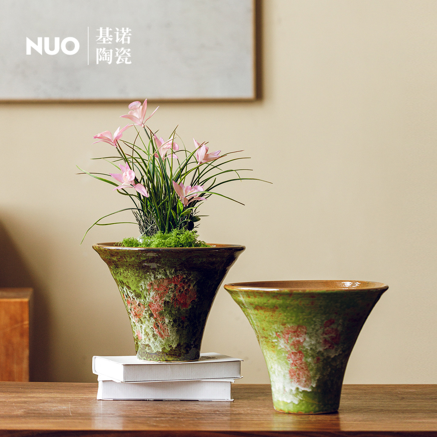 景德镇简约窑变陶瓷小花盆室内发财树盆景大口径水培蝴蝶兰绿植盆