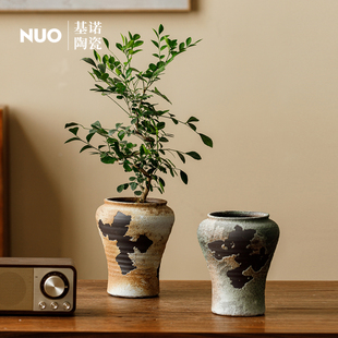 景德镇侘寂风做旧复古陶瓷小花盆多肉绿植盆蝴蝶兰发财树盆栽造景