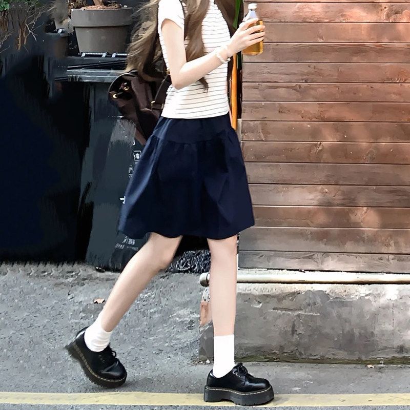 Y藏青色半身裙女夏季新款