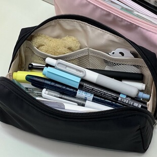 韩系暗夜黑纯色笔袋学生小众简约高颜值大容量文具袋 小红书同款