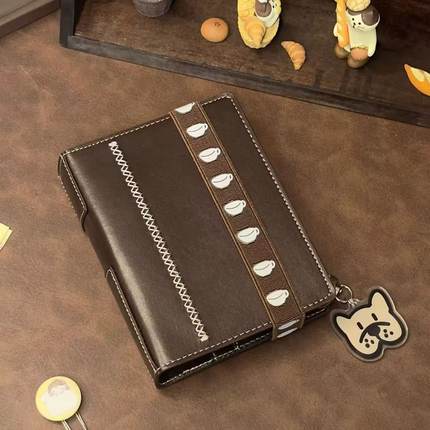 巧克力A7双环皮质手账本学生ins创意高颜值随身日程本活页笔记本