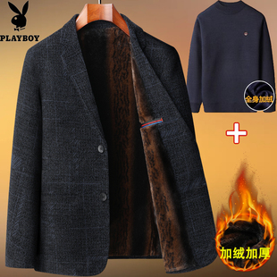 爸爸秋冬款外套中老年加绒加厚西服男士爷爷老人冬季宴会西装单西