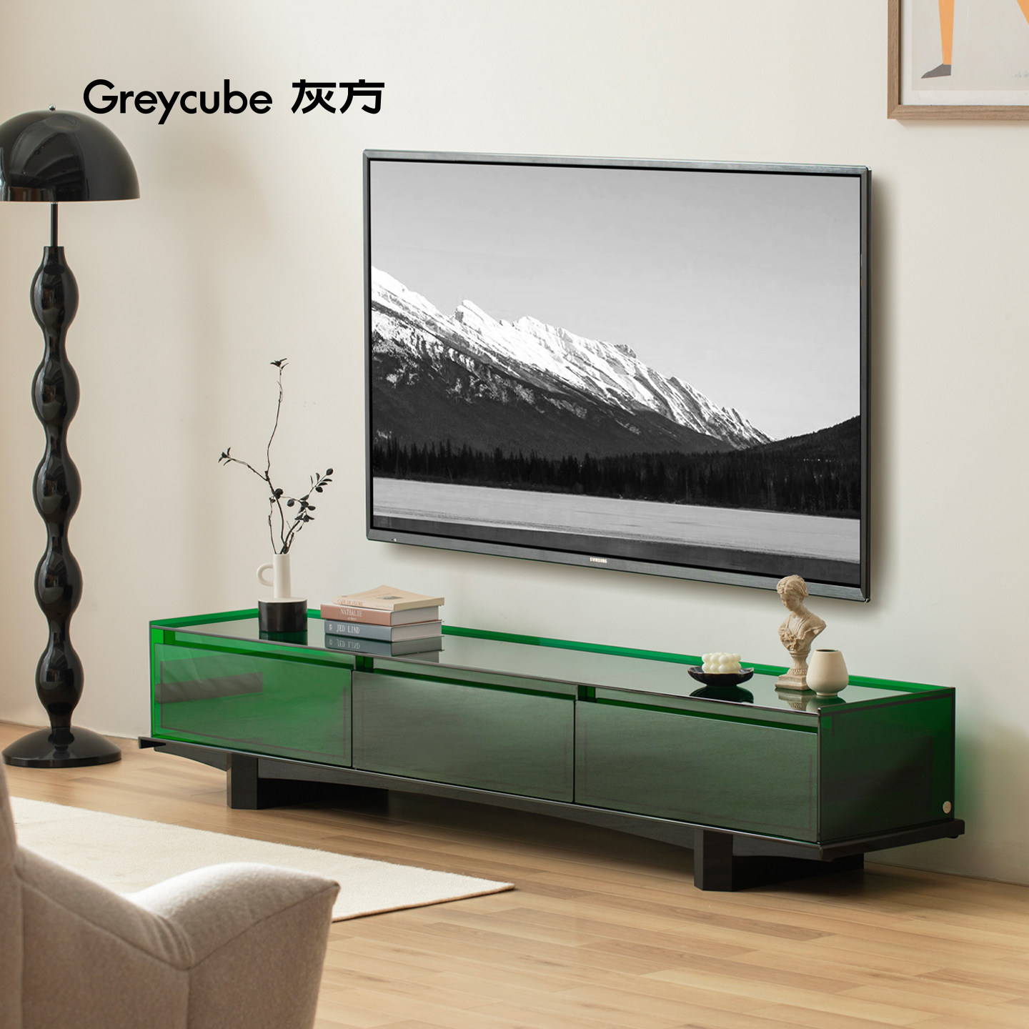 灰方亚克力中古风高级感落地电视柜现代简约客厅家用意式极简地柜,住宅家具,电视柜,淘宝优惠券,粉丝福利购,淘宝优惠卷